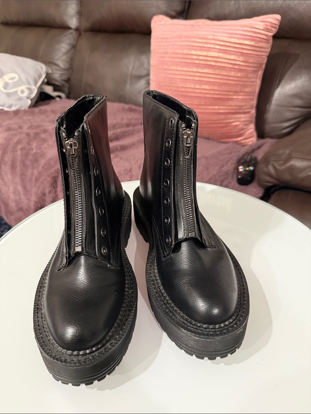 Bershka Black Front-Zip Chunky Combat Boots